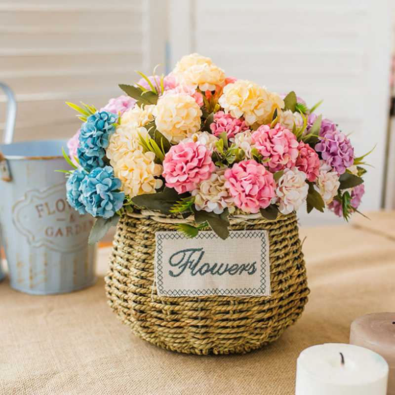 

30cm 10 Heads Hydrangea Artificial Flowers Fake Flower Small Bouquet For Wedding Party Home New Year Decoration Silk Flowers, Pink