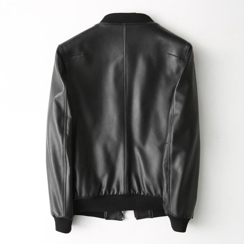 

Real Genuine Coat Men Sheepskin Leather Baseball Jacket Spring Autumn Plus Size Streetwear KFS290226-2 MF229, Black