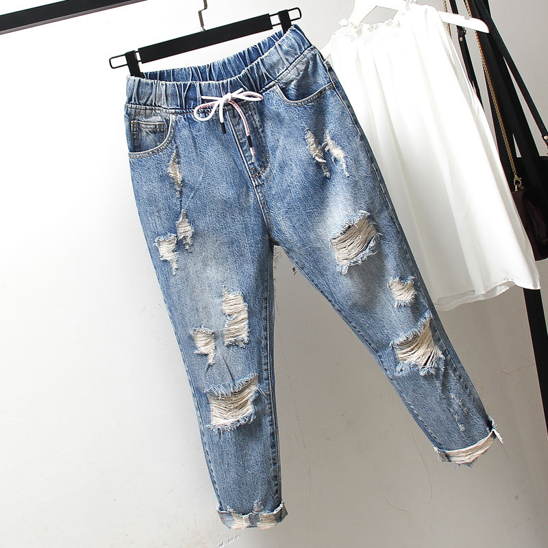 

2020 New Autumn Women Ripped Boyfriend Loose Jeans Trousers Fashion Loose High Waist Oversized Denim Pants Mujer Vaqueros W16, Blue