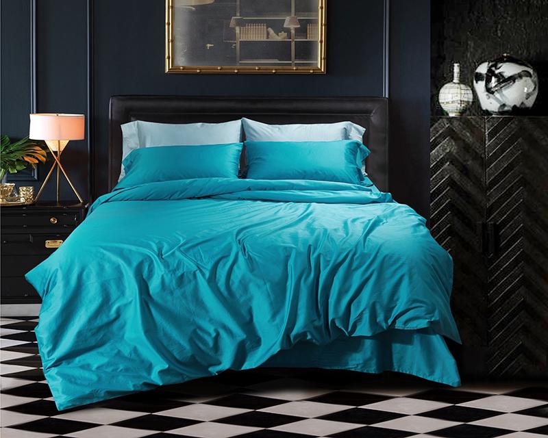 

40 Solid Color Egyptian Cotton Bedding Set Duvet Cover Sheet Pillowcase King Queen Size White Gray Blue Bed Linen, Color 19