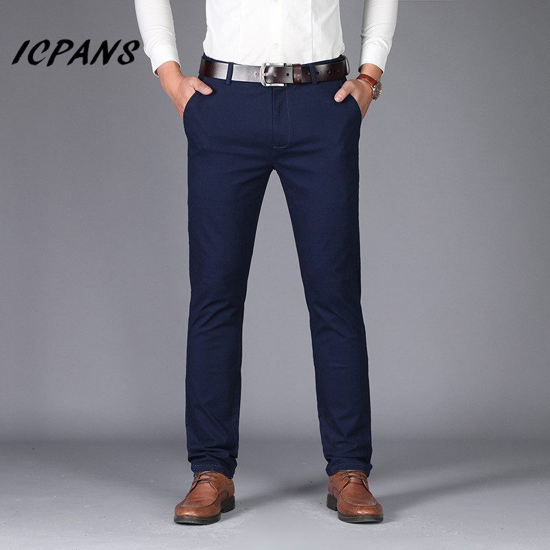 

ICPANS Dress Suit Pants Men Work Pant Slim fit business Male leisure pure color Casual Thin leg pants 28-40, 8820 khaki