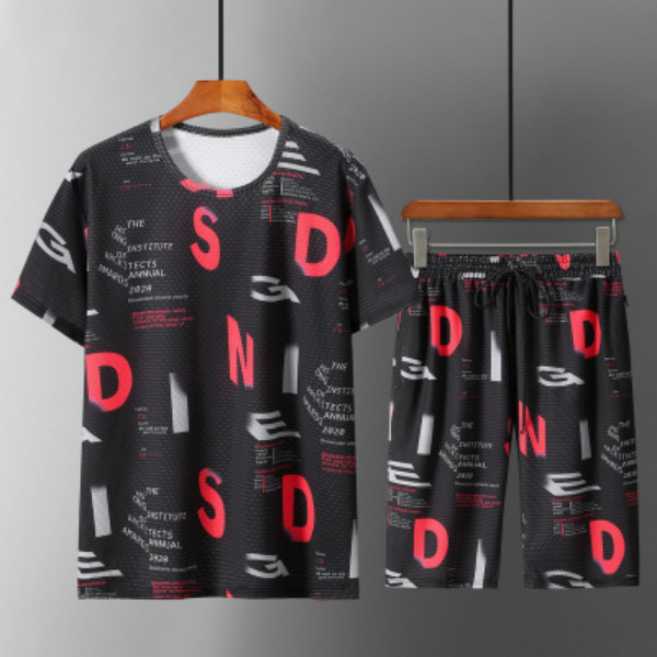 

Men's Clothing 2 Piece Set Mens Sports Suit Summer Short-sleeved T-shirt Trend Plus Fat Plus XL Casual Loose Shorts Summer New