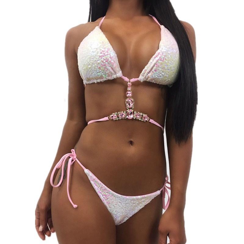

Women Sequined Bikini Sets Sexy Bras Briefs 2pcs Bikini Suits Bandage Designer Swimwear Clothing Festidoes