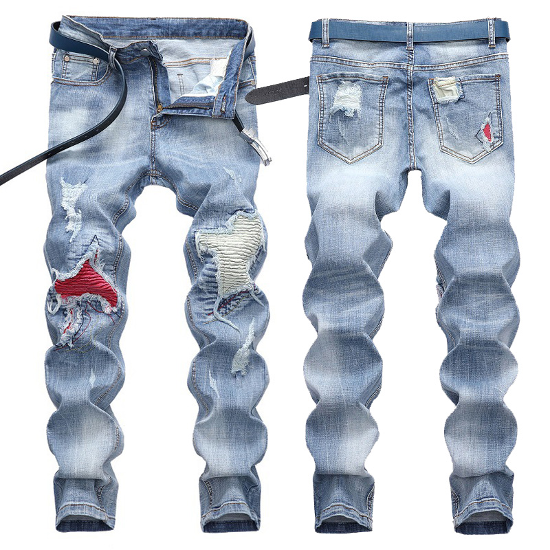 

Fashion Men Skinny Jeans Ripped jeans Denim Pant Frayed Stretchy pant Casual Long Men, As pic