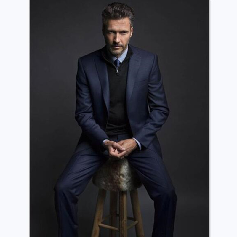 

Custom Made Navy Blue Mens Suits With Pants Slim Fit Wedding Formal Tuxedo Blazer Masculino Casual Street 2 Piece Business, Black