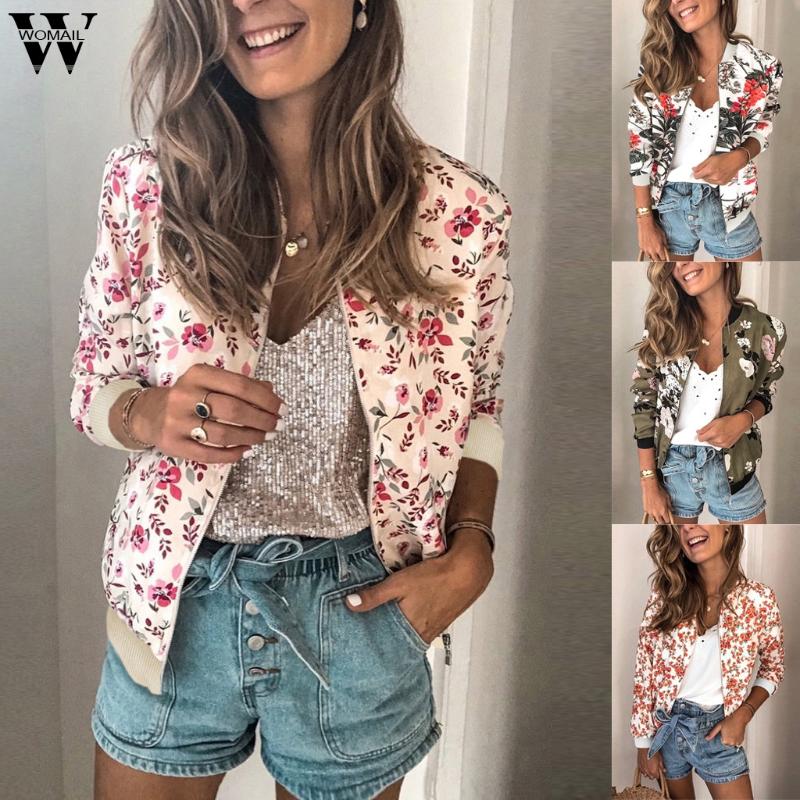 

Womail Jacket Women 2019 New fashion Floral print Elegant Autumn Zipper Office Wear Slim Office formal Long Sleeve Outwear 916, Pk