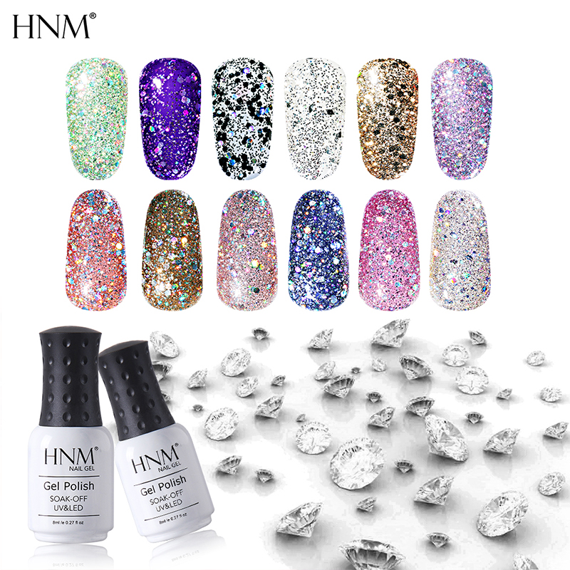 

HNM 8ml LED Lamp Nail Polish Diamond Glitter Hybrid Varnish Semi Permanent Nail Manicure Shiny Lucky Lacquer Stamping Enamel, Top