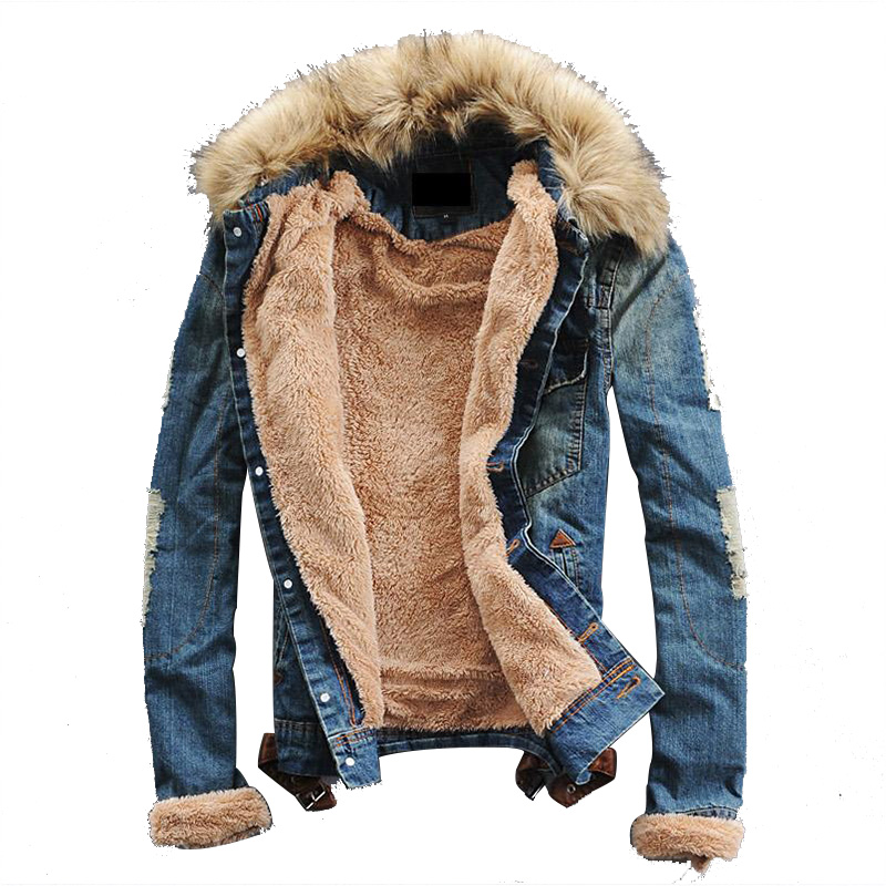 Hommes Denim veste manteau hommes vêtements d'extérieur col de fourrure laine Denim veste épais chaud vêtements grande taille S-4XL vestes vêteme