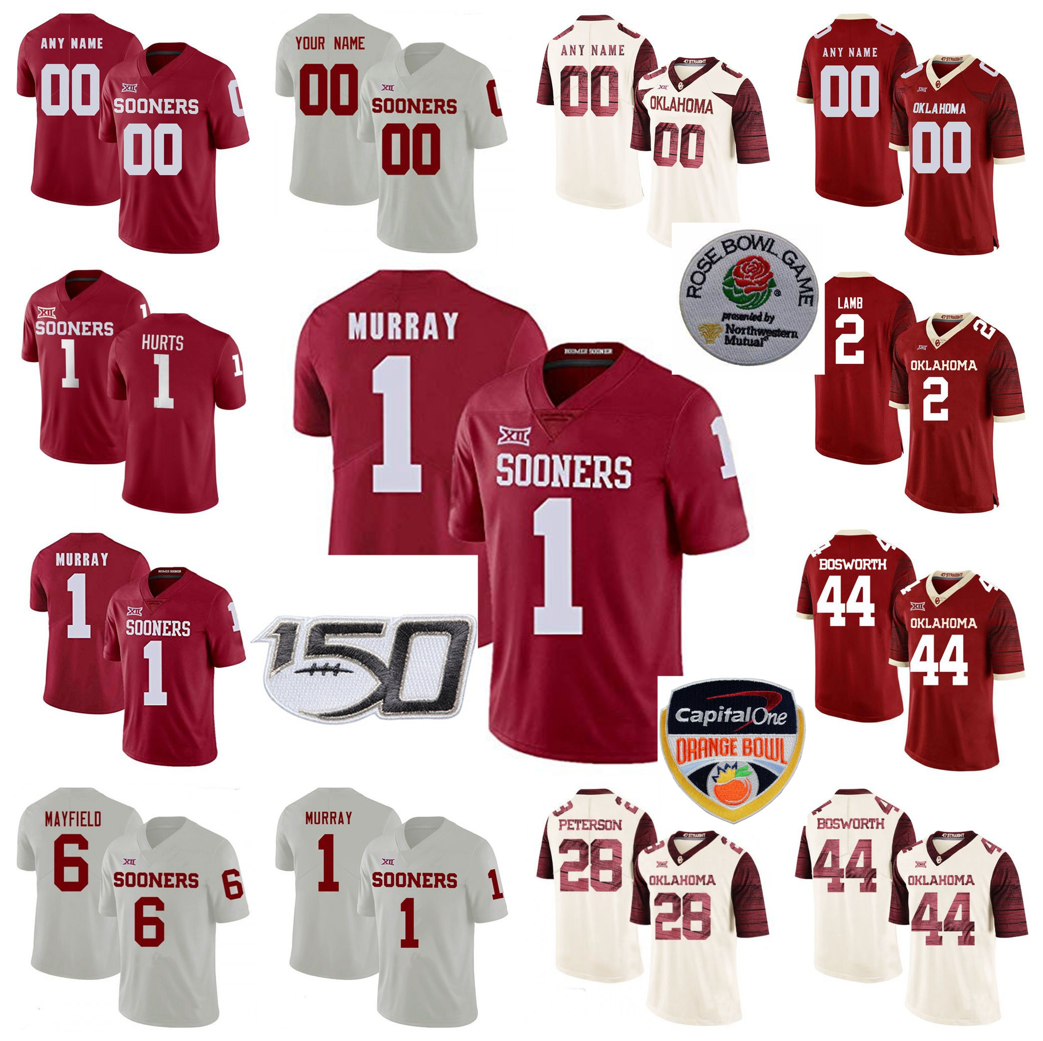 

Oklahoma Sooners Jerseys Jalen Hurts Jersey Kyler Murray Baker Mayfield Adrian Peterson Brian Bosworth NCAA Football Jerseys Custom Stitched, Mens white