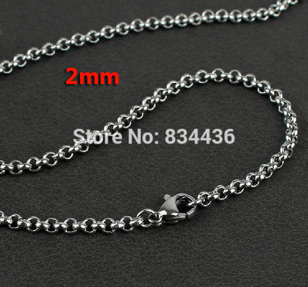 

Free shipping Wholesale 2mm 316L stainless steel necklace round rolo link chains women mens fashion jewelry 20pcs link chains