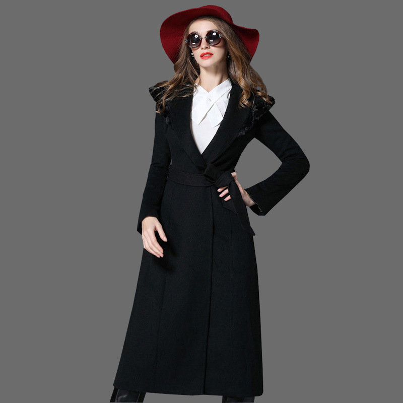 

Winter Woman Coats 2019 Autumn and Winter New Black Large Size Fur Collar Wool Coat Korean Version Was Thin Woolen Coat Female