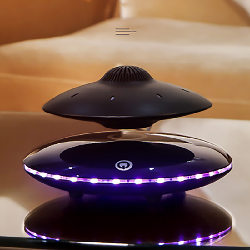 

Magnetic levitation smart Bluetooth speakers super bass stereo wireless charging UFO style design HIFI sound quality LED Coloured lights