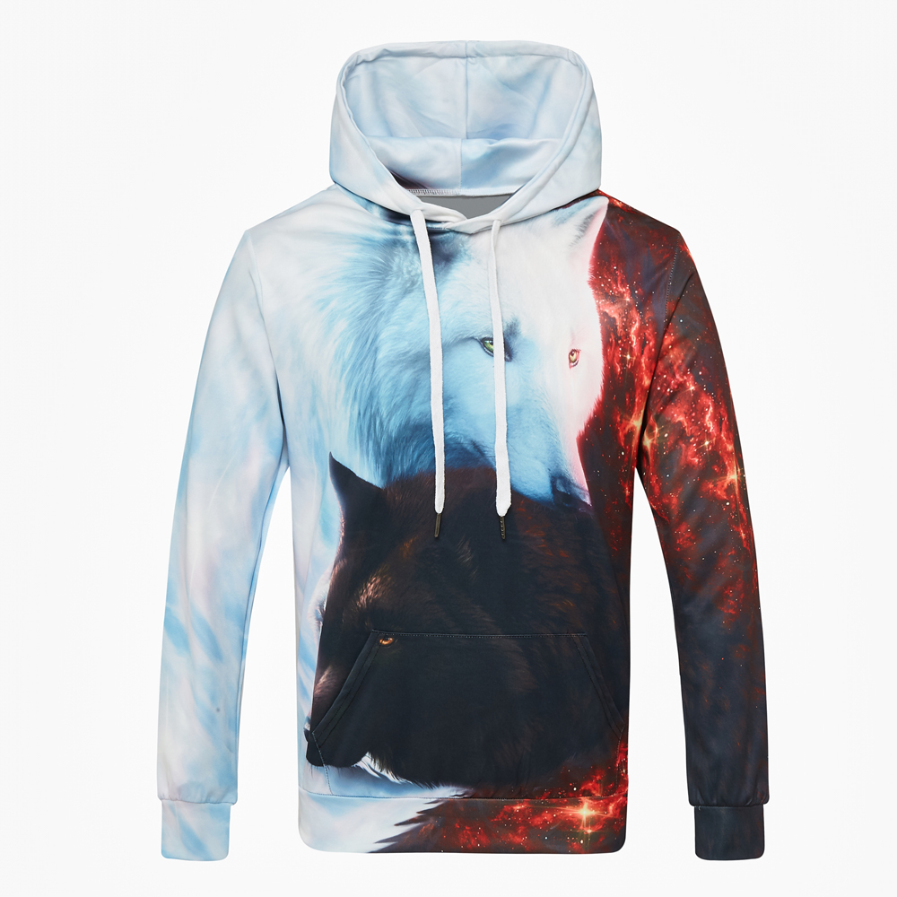 winter men's digital print long sleeve double color wolf sweatshirt