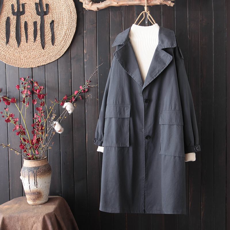 

Large Size Loose Black Trench Woman Long Coat Woman Trench Coat Autumn Spring Sobretodo Mujer Verano Japanese HH50FY