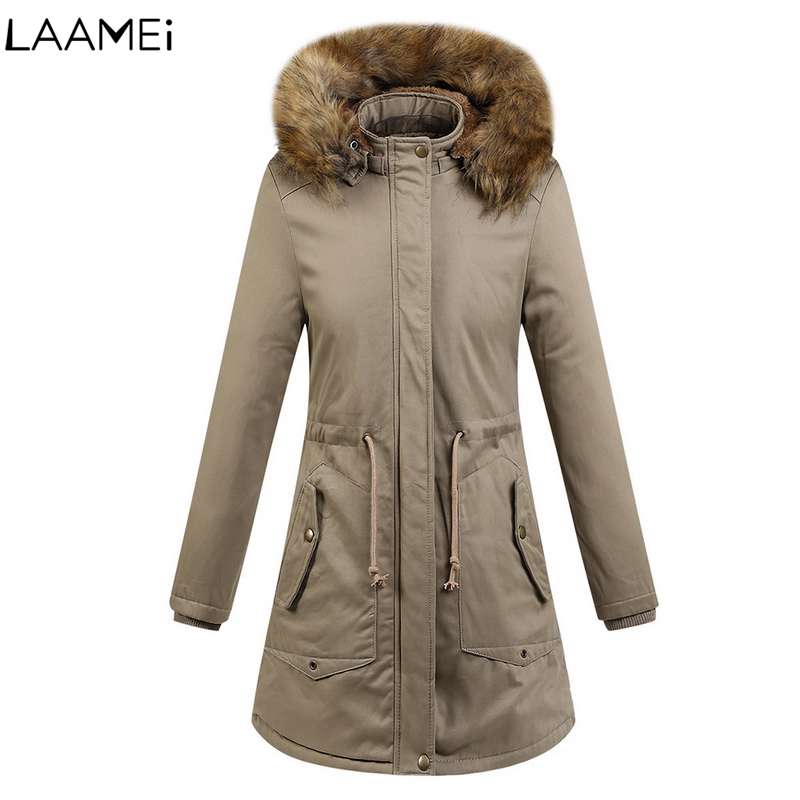 

Laamei 1500g Women Luxurious Large Raccoon Fur Collar Hooded Coat Warm Fur Liner Parkas Long Winter Jacket Top Quality, Black