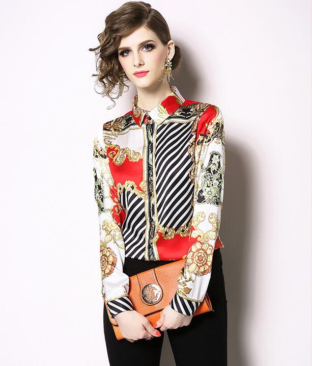 

Scarf Print Long Sleeve Casual Shirt women shirts long sleeve ladies blouses fashion lapel neck chiffon shirts, As the picture