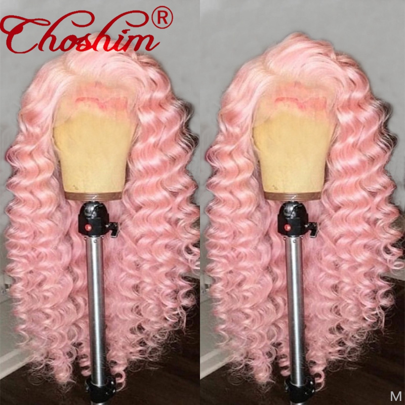 

Pink Human Hair Wig Loose Wave Lace Front Wig With Baby Hair Brazilian Remy Transparent Lace Wigs For Women Pre Plucked, Black;brown