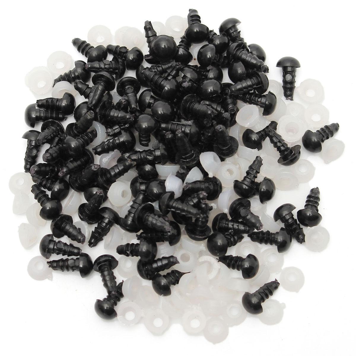 100pcs 6mm Solid Schwarz Kunststoff Safety Augen mit BACKS für Bären Puppe