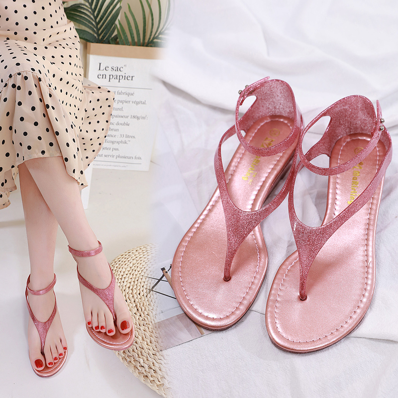 

Plastic Crystal Shoes Daily Wedge Heel Women 2020 Summer New Hollow Table Clip Toe Set Foot Shoes Casual Beach, Gold