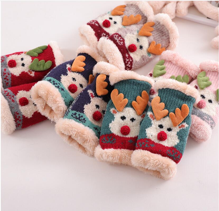 

Girls Students New Fashion Velvet Winter Christmas Fingerless Glove Kid Children Warm Knitted Glove Outdoor Gifts for Girls QP 001, #1