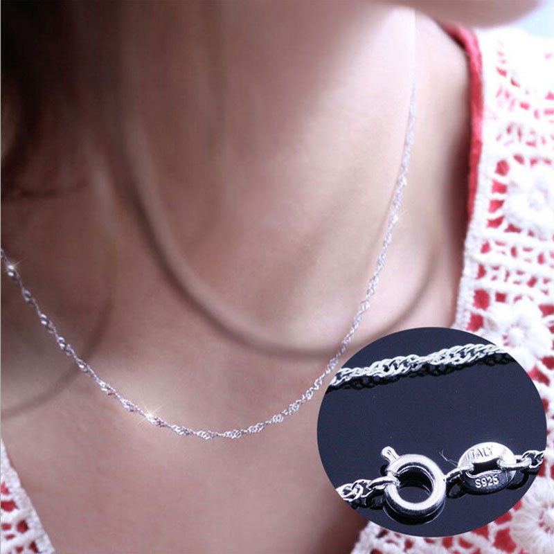 Anenjery argent 925 eau vague chaîne Collier femmes Bijoux kolye collares S-N30 (1,5 mm de diamètre)