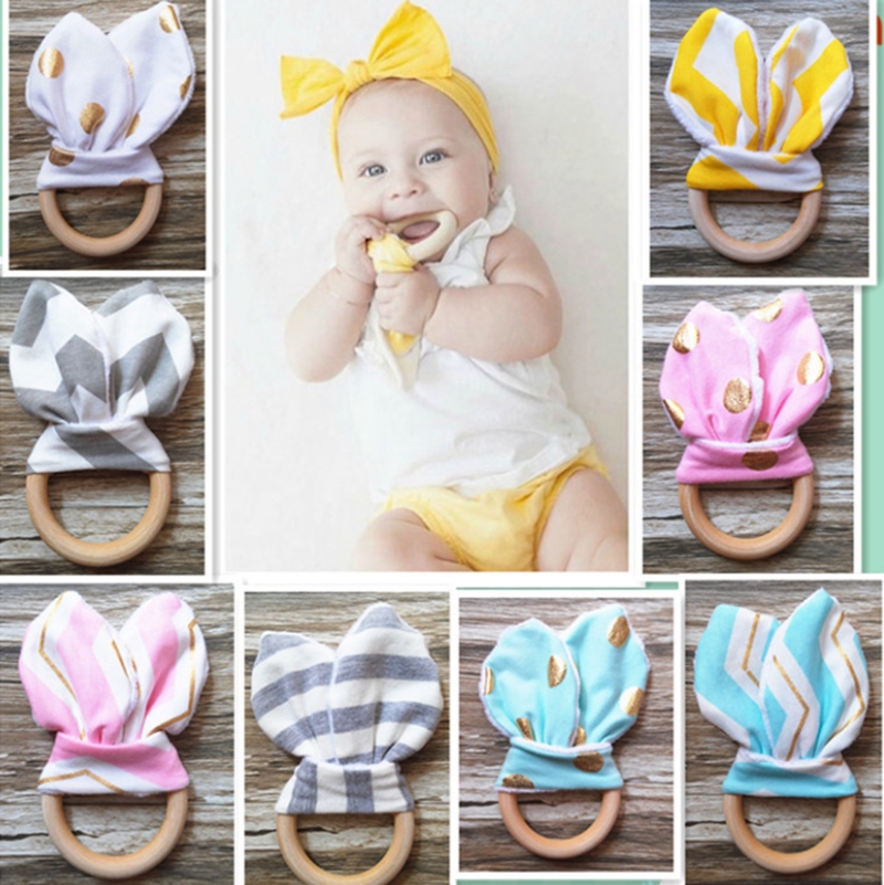 

Bunny Ear Teether Wooden Teething Ring Baby Teething Toy Child Chews Baby Teeth Stick Baby Care Tools 31 Designs DHW1908