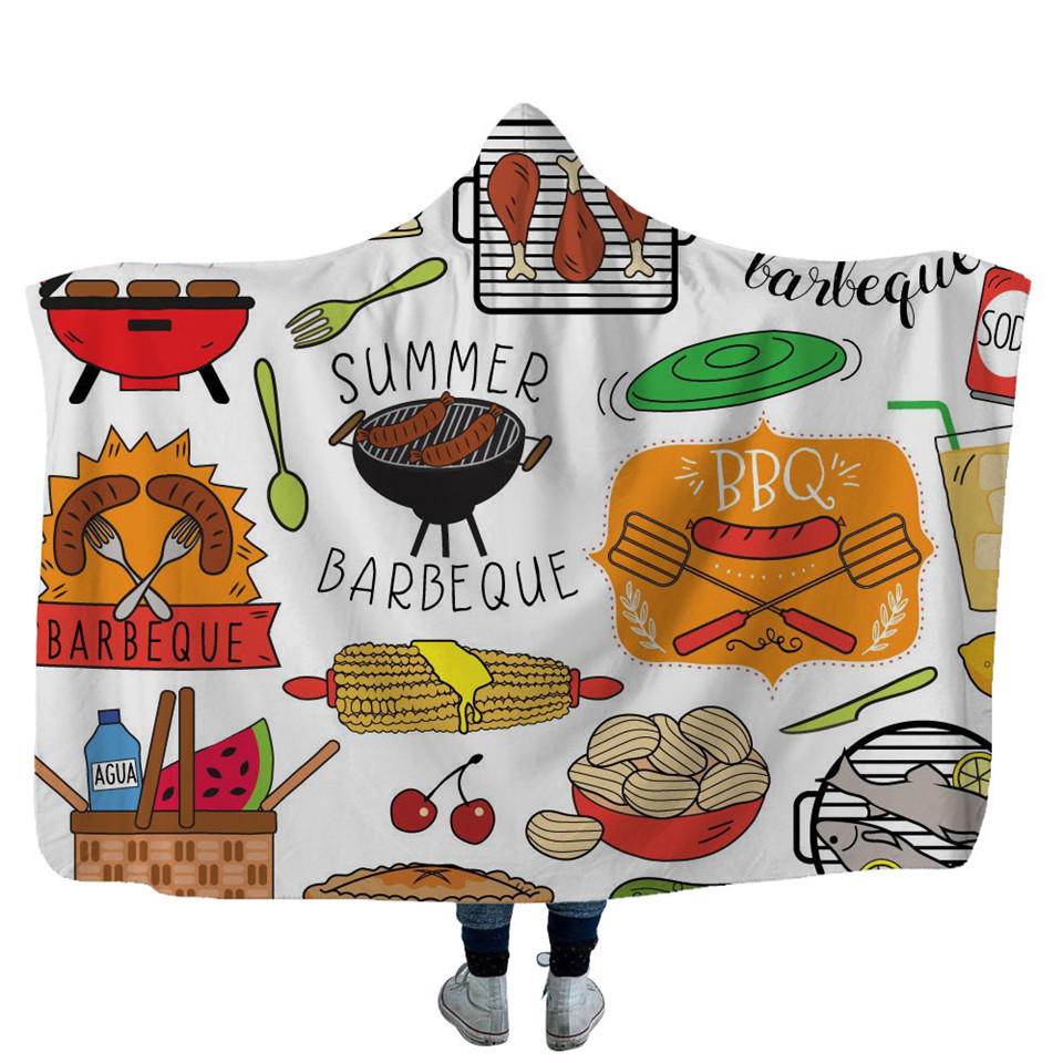 

SOFTBATFY Summer Barbecue Hooded Blanket Fleece Throw Blanket Dropshipping