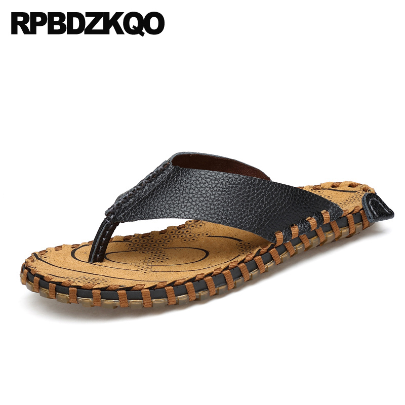 

plus size black fashion native men sandals leather summer slip on flip flop flat beach slippers waterproof shoes slides