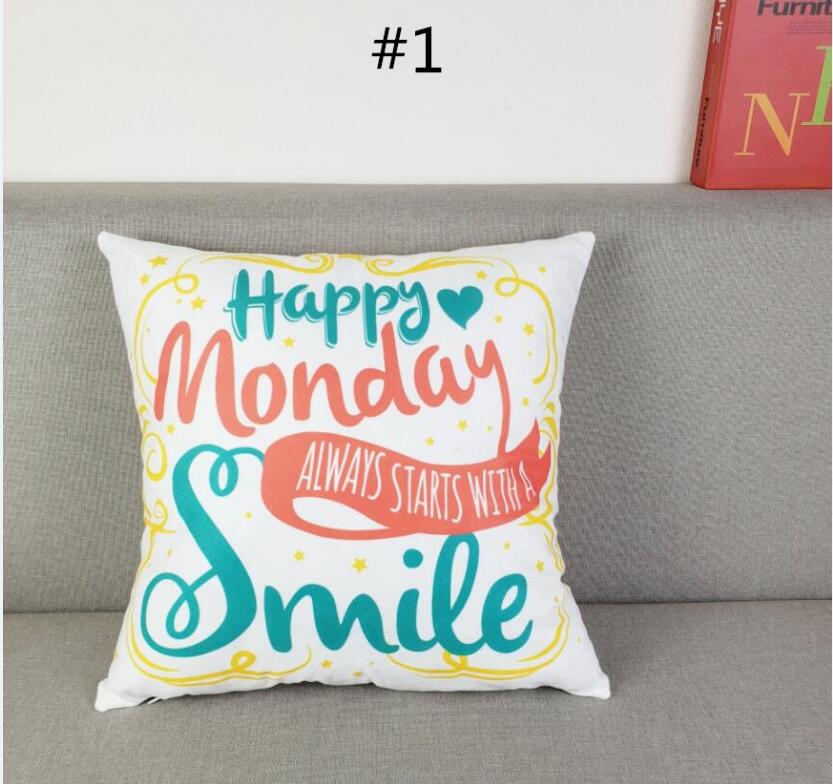 

INS Hello Happy Monday Friday Letter Print Cotton Flax Pillow Case Cover Car Sofa Pillow Sham Armchair For Living / Study / Dining Room, As picture