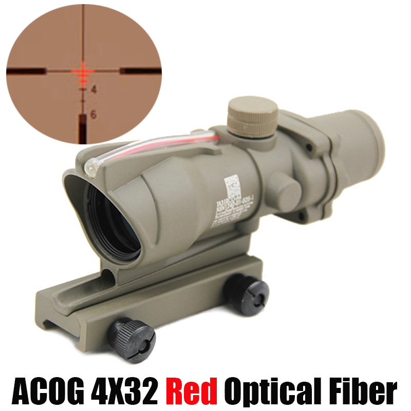 

Tactical ACOG 4x32 Optical Fiber Scope Hunting Red Illuminated Crosshair Reticle Real Red Fiber Weaver Rifle Scopes Combat Sight