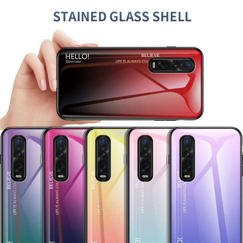 

Ultra Slim Gradient Color Smooth Tempered Glass Case For Oppo Find X2 Pro Realme 6 Pro A9 Reno 2 Z Realme 5, 04