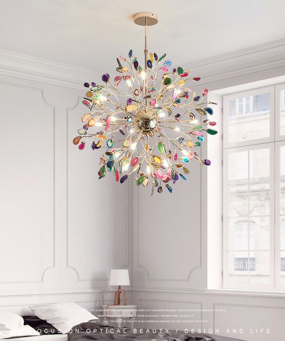 

Globe LED Crystal Chandelier Agate Blue/Green/Purple/Pink Agate Chandeliers Pendant Lamps Lights for Villas Living Room Bedroom Dining Room Kitchen Restaurant
