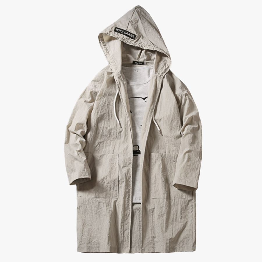 

Slim Trench Coat Men Long Summer Thin Man Cardigan Long Hood Sun Protection Korean Style Men Fashion Clothing South Korea 6F009, Black