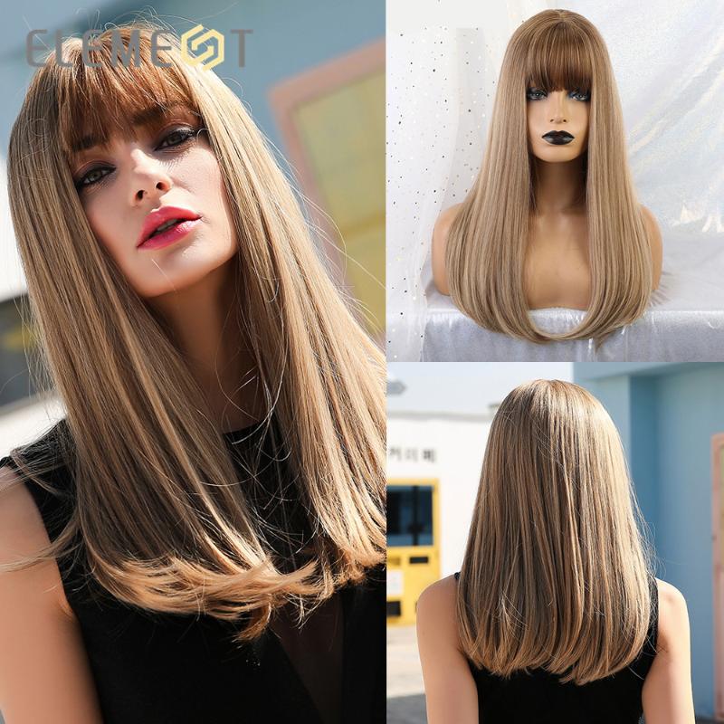 

18" Blonde Synthetic Wig with Bangs Long Straight Natural Headline Heat Resistant Hair Cosplay Party Wigs for Women, Lc242-1