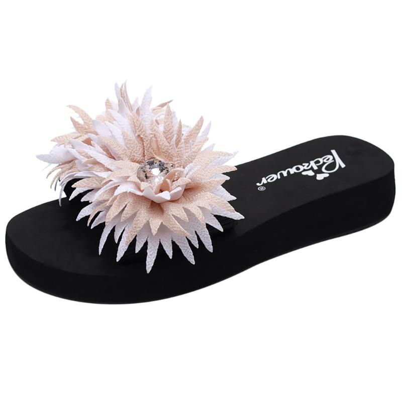 

Women Flowers Flip Flops Summer Slippers Women's Ultra High Heels Beach Slippers Wedges Platform Sandals Flip Flops#314, Bk