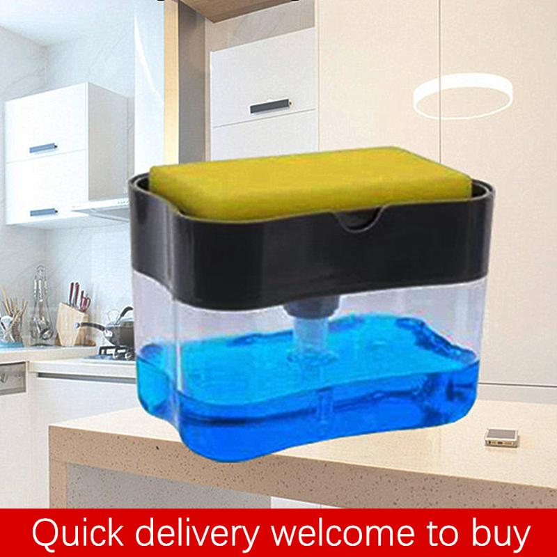 

Kitchen soap dispenser with sponge box sponge washer plastic dishwashing liquid detergent 2 in 1 push-type soap dispenser