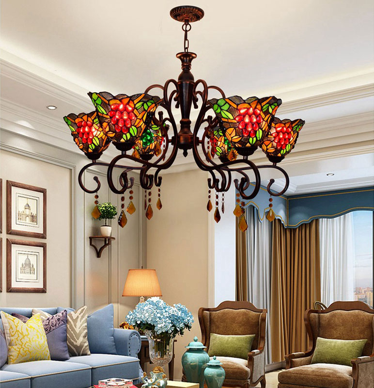 

Palace style chandelier lighting 2020 UPS Quick Arrival Led large living room lighting crystal pendant stained glass modern decoration lamp
