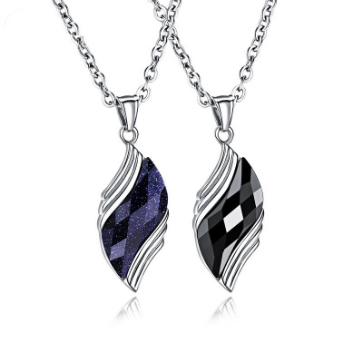

Blue sandstone necklace stainless steel men's necklace simple trendy men's jewelry gift