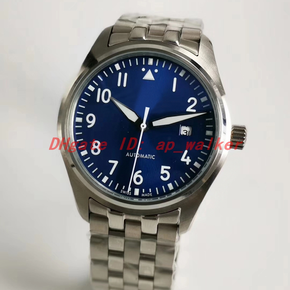 

Hot sale Pilot watch Automatic Mechanical movement men watches High quality metal strap Blue dial montre de luxe Sports Wristwatch