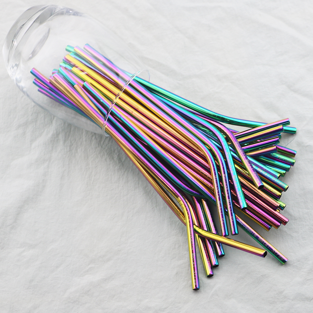 

5pcs Customized Colorful Straw Reusable Metal Drinking Straw 18/10 Stainless Steel With Cleaner Brush For Mug Bar