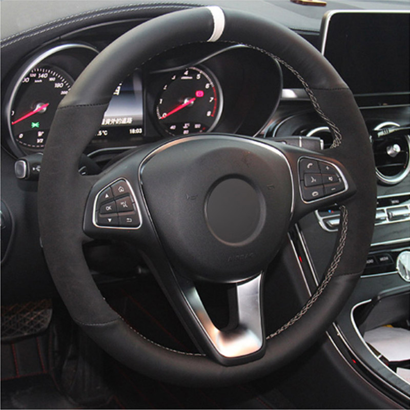Top Leather Steering Wheel Hand-stitch on Wrap Cover For Mercedes-Benz C180 C200 C260 C300 B200-image-537516533