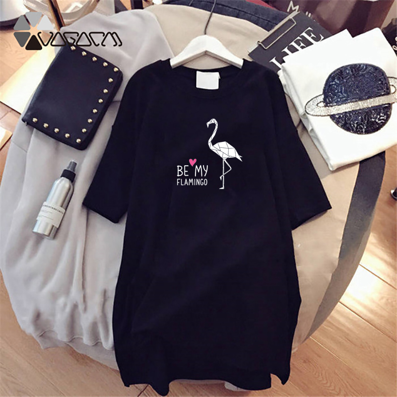 

Summer Fashion Women Dresses Flamingo Print Clothes For Lovers Romantic Loose Women Clothing Big Size Mini Dress Casual Femme, Solid2