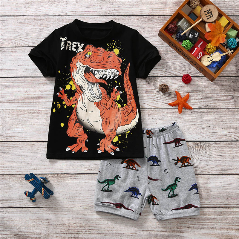Loveble Ragazzi Estate 2 pz Set Cartoon Stampa Manica Corta t-Shirt Plaid Corti Abbigliamento Set