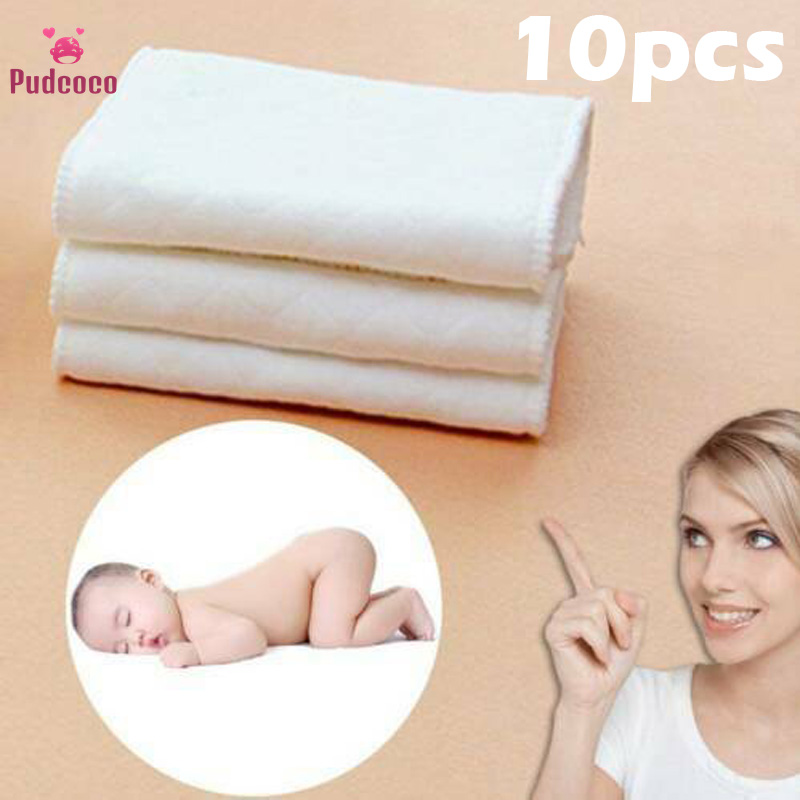 

Pudcoco Brand 10PCS Soft Reusable Baby Cloth Diaper Nappy Liners insert 3 Layers Cotton Washable Baby care, White