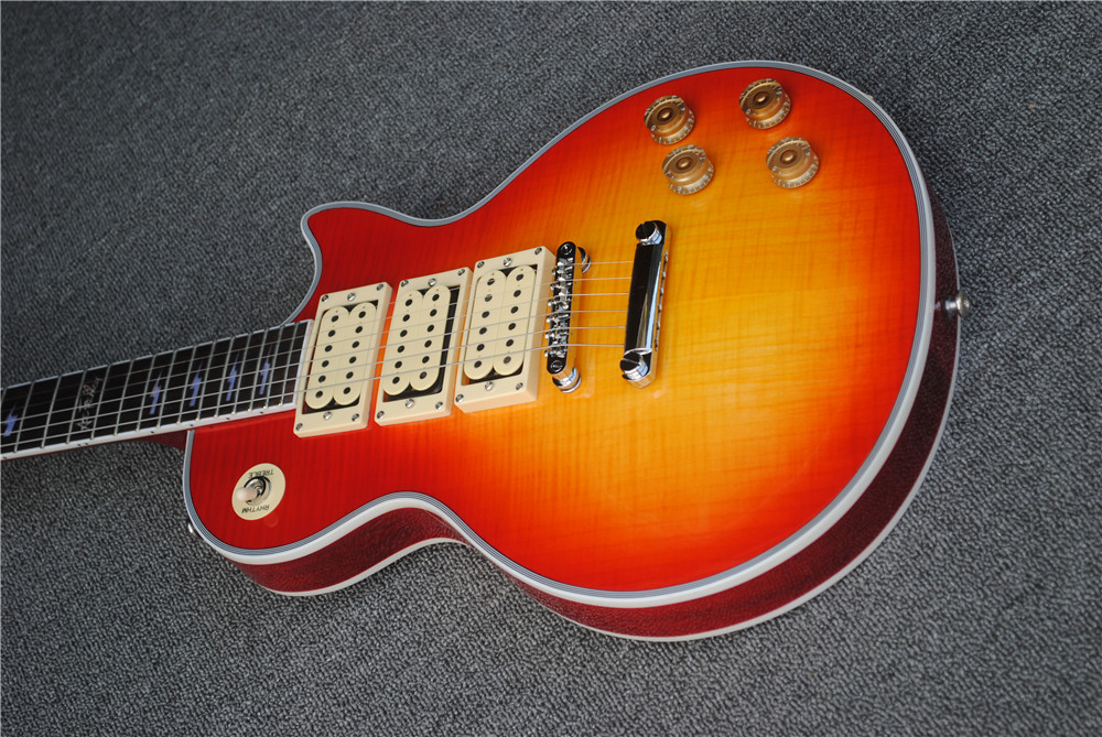 New high-quality lp electric guitar, tiger pattern, 3 pickups, silver hardware,