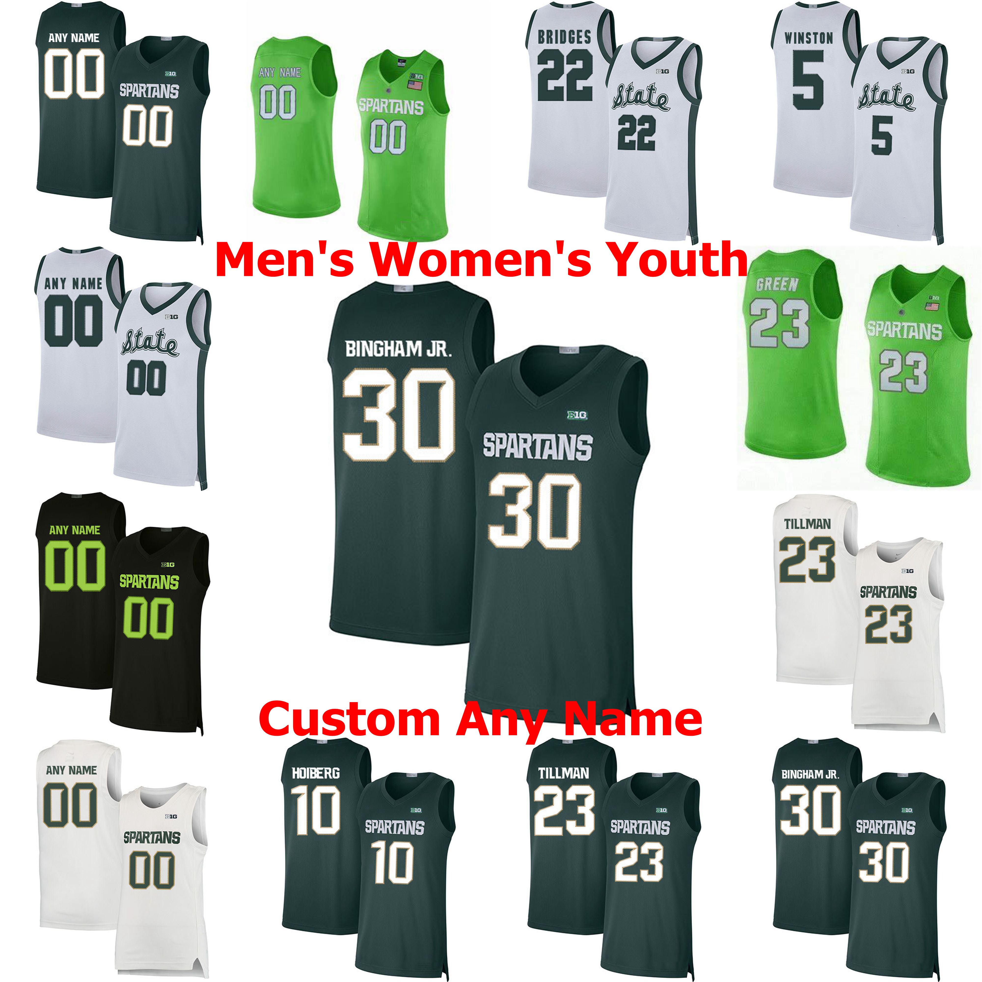 

Michigan State Spartans College Basketball Jerseys Kyle Ahrens Jersey Joshua Langford Cassius Winston Aaron Henry Xavier Tillman Customized, Youth white