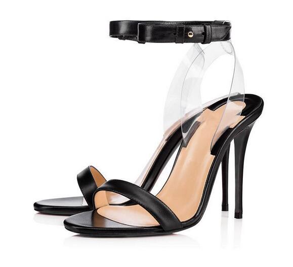 sandales élégantes fond rouge clair PVC talons de cristaux transparents femmes Sandales de soirée de mariage mode été de talons hauts chaussures