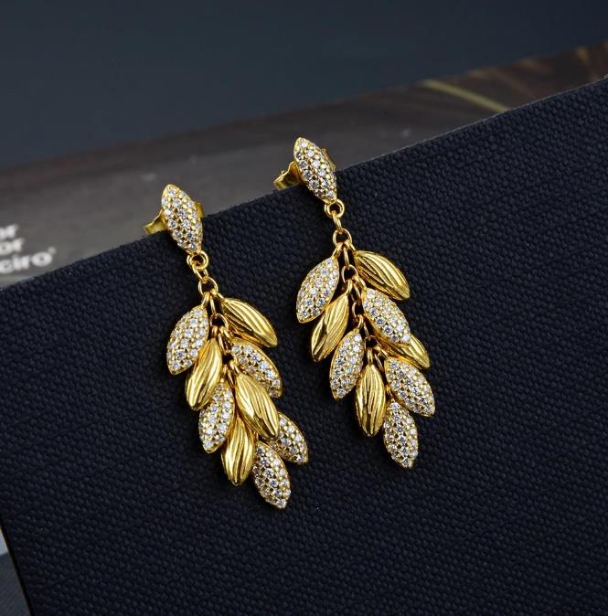 

Wedding Engagement Jewelry for Women gold Earrings Sterling Silver Leaf Diamond Earrings Jewelry Gifts