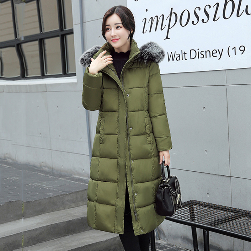 

2020 High Quality Winter Down Jacket For Women Hooded With Fur X-long Female Puffer Jacket Solid Army Green Black Gray Down Coat