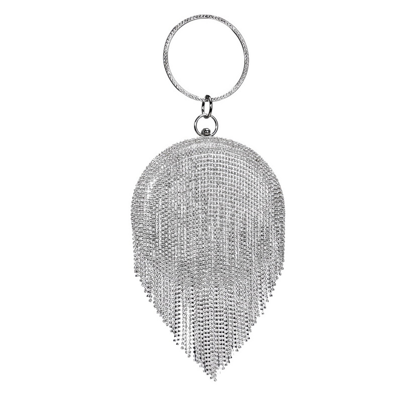 

Elegant woman bag for party/wedding/prom evening bags Circular tote handbag Clutch bag shining bag with tassel, As the pic